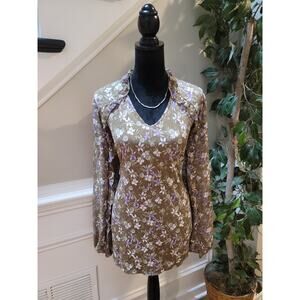 Cato Floral Blouse Women’s 18/20W Plus Brown Purple Long Sleeve V-Neck Top